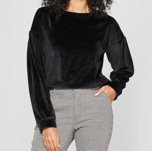 A New Day Black Velour Pullover Balloon Sleeve Top
